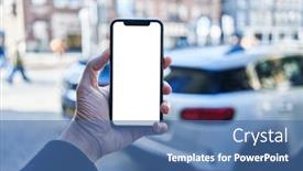  Presentation with car parking - Presentation design having man-holding-smartphone-showing-white background and a ocean colored foreground