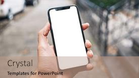  Presentation with smartphone - Presentation theme consisting of man-holding-smartphone-showing-white and a coral colored foreground