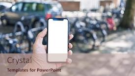  Presentation with bike - Presentation enhanced with man-holding-smartphone-showing-white background and a mint green colored foreground