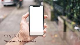  Presentation with smartphone - Presentation theme with man-holding-smartphone-showing-white background and a coral colored foreground