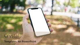  Presentation with smartphone - Slides with man-holding-smartphone-showing-white and a coral colored foreground