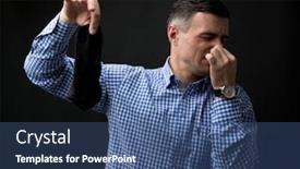  Presentation with clogged - Amazing slide set having man-holding-smelly-socks backdrop and a ocean colored foreground