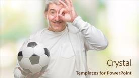  Presentation with soccer - PPT layouts having man holding soccer football ball background and a  colored foreground