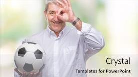  Presentation with soccer - PPT theme having man holding soccer football ball background and a  colored foreground