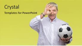  Presentation with eye ball dilated gif - Audience pleasing slide set consisting of man holding soccer football ball backdrop and a yellow colored foreground