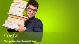  Presentation with tan book stack stacks of books - Colorful presentation theme enhanced with man holding stack of books backdrop and a tawny brown colored foreground