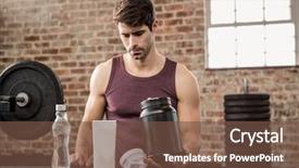  Presentation with supplement - Amazing PPT layouts having man holding supplement tin backdrop and a tawny brown colored foreground