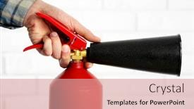  Presentation with white brick - Colorful presentation design enhanced with man holding the fire extinguisher backdrop and a coral colored foreground