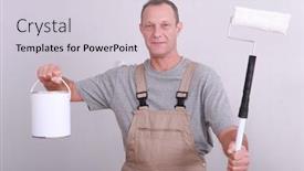  Presentation with paint roller - Slide deck having man holding tin of white background and a lemonade colored foreground
