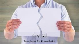  Presentation with bleached - Beautiful PPT theme featuring man holding torn white paper against bleached wooden planks background backdrop and a light blue colored foreground