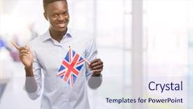  Presentation with african american - Amazing theme having man holding united kingdom flag backdrop and a  colored foreground