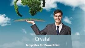  Presentation with green lawn - Audience pleasing slide deck consisting of man holding up lawn book against green field under blue sky backdrop and a teal colored foreground