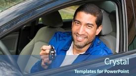  Presentation with key education - Colorful PPT theme enhanced with man holding up the keys backdrop and a ocean colored foreground