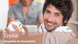  Presentation with video game xbox - Beautiful slide set featuring man holding video game control backdrop and a coral colored foreground