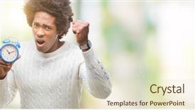  Presentation with vintage clock - Colorful presentation enhanced with man holding vintage alarm clock backdrop and a soft green colored foreground