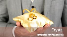  Presentation with rings as a wedding - Cool new PPT theme with man holding wedding rings close backdrop and a coral colored foreground