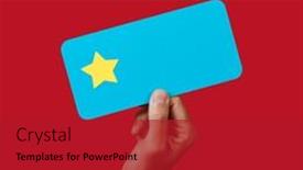  Presentation with rating - Presentation design enhanced with man-holds-a-blue-sign background and a crimson colored foreground