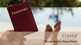  Presentation with passport - Slide set having man-holds-a-passport background and a coral colored foreground