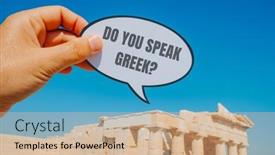  Presentation with shape - PPT theme enhanced with man-holds-a-sign background and a soft green colored foreground