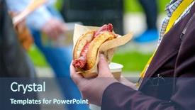  Presentation with man heart attact hand hold - Theme featuring man holds hotdog background and a ocean colored foreground