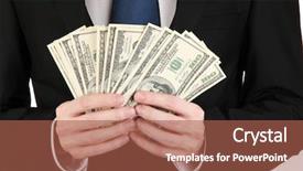  Presentation with money - PPT theme having man holds lot of money background and a red colored foreground