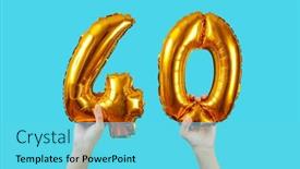  Presentation with blue balloons - Theme consisting of man-holds-two-golden-number background and a cyan colored foreground