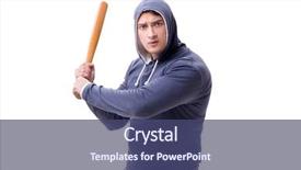  Presentation with hooligan - PPT theme featuring man hooligan with baseball bat background and a ocean colored foreground