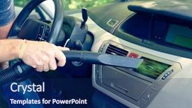  Presentation with air - Slide deck enhanced with man hoovering a air vents background and a navy blue colored foreground