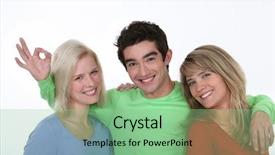  Presentation with women - Cool new PPT theme with man hugging two women backdrop and a seafoam green colored foreground