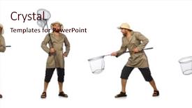  Presentation with hunting - Slide set having man hunting for butterflies isolated background and a lemonade colored foreground