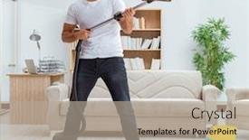  Presentation with helping man - Theme having man-husband-cleaning-the-house background and a mint green colored foreground