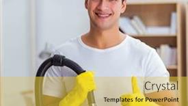  Presentation with helping man - Presentation theme featuring man-husband-cleaning-the-house background and a yellow colored foreground
