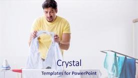  Presentation with clothing - Slide deck featuring man husband doing clothing iron background and a  colored foreground
