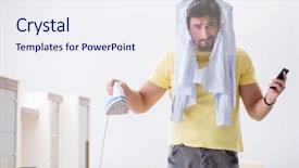  Presentation with hiduism clothing - Amazing PPT theme having man husband doing clothing iron backdrop and a  colored foreground