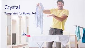  Presentation with roman clothing - Theme enhanced with man husband doing clothing iron background and a  colored foreground