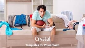  Presentation with ironing - Cool new slide set with man husband ironing at home backdrop and a coral colored foreground