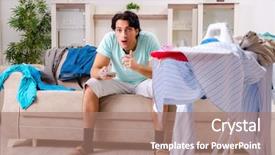  Presentation with ironing - Presentation theme consisting of man husband ironing at home background and a coral colored foreground