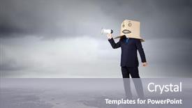  Presentation with box - Amazing PPT theme having man icon - businessman with box on head backdrop and a  colored foreground