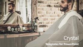  Presentation with barber shop - Presentation design featuring man in a barber shop background and a gray colored foreground