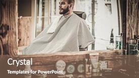  Presentation with barber shop - Presentation design consisting of man in a barber shop background and a coral colored foreground
