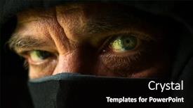  Presentation with cyber crime hood and mask - Colorful presentation theme enhanced with man-in-a-black-hoodie backdrop and a black colored foreground