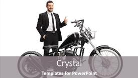  Presentation with motorbike - PPT layouts with man-in-a-black-suit background and a gray colored foreground