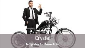 Presentation with motorbike - Presentation design enhanced with man-in-a-black-suit background and a gray colored foreground