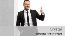  Presentation with black man - Amazing presentation design having man-in-a-black-suit backdrop and a light gray colored foreground
