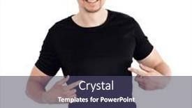  Presentation with finger point - PPT layouts enhanced with man-in-a-black-t background and a ocean colored foreground