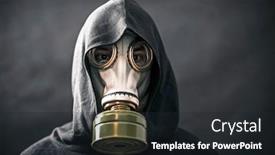  Presentation with gas - Slide deck featuring man in a gas mask and hooded cloak environment pollution background and a dark gray colored foreground