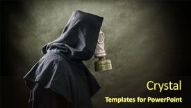  Presentation with gas - Audience pleasing slides consisting of man in a gas mask and hooded cloak environment pollution backdrop and a wine colored foreground