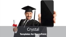  Presentation with diploma - Slide deck enhanced with man-in-a-graduation-gown background and a dark gray colored foreground