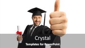  Presentation with diploma - PPT theme enhanced with man-in-a-graduation-gown background and a dark gray colored foreground