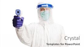  Presentation with hazmat - Presentation theme consisting of man-in-a-hazmat-suit background and a white colored foreground